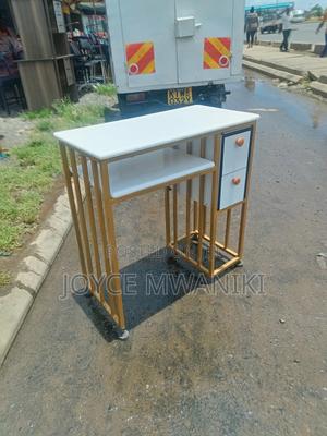 Manicure Table, White/ Gold With Marble Tops , - thumbnail 2