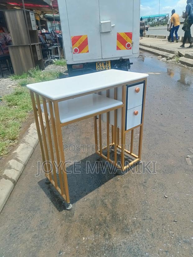 Manicure Table, White/ Gold With Marble Tops , - thumbnail 3