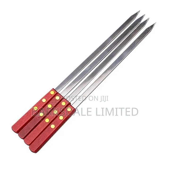 60cm X 1cm BBQ 4 PCS Barbecue Stainless Steel Kebab Skewers