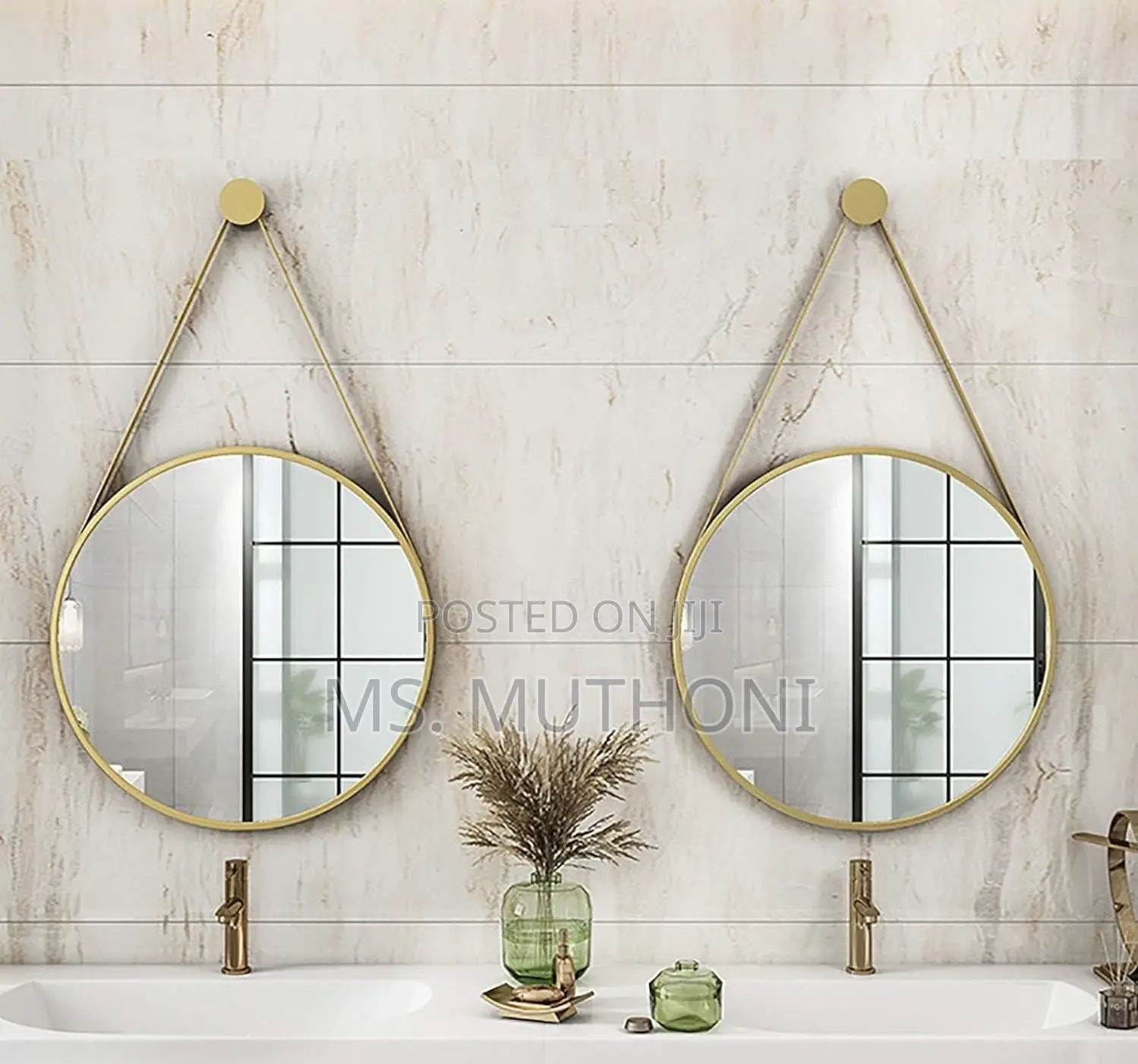 Round Hanging Mirror With Strap Decorative Wall Mirror 60cm*