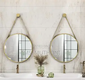 Round Hanging Mirror With Strap Decorative Wall Mirror 60cm*