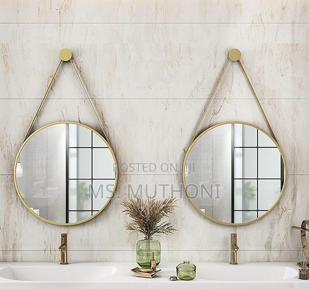 Round Hanging Mirror With Strap Decorative Wall Mirror 60cm* - thumbnail 2