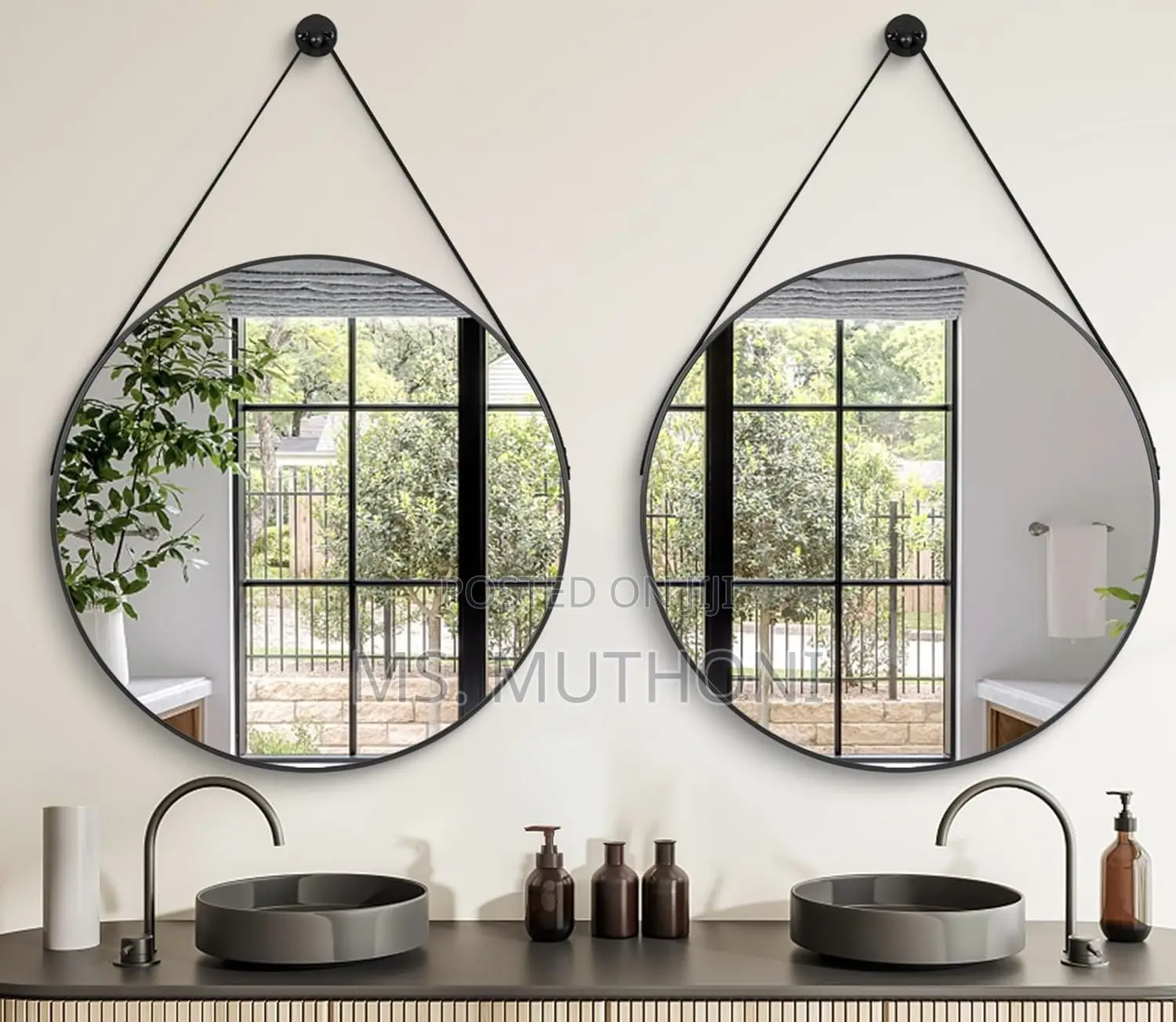 Round Hanging Mirror With Strap Decorative Wall Mirror 60cm*