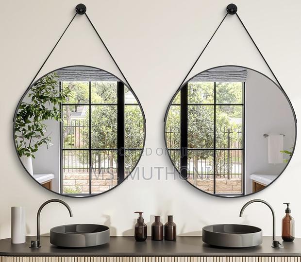 Round Hanging Mirror With Strap Decorative Wall Mirror 60cm* - thumbnail 7