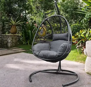 Home Chairs: 1-Person Black Steel Outdoor Swing Chair