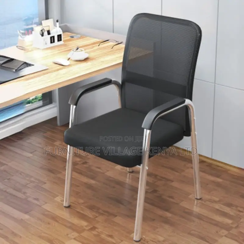 Black Upholstered Office Desk Chair With Armrest