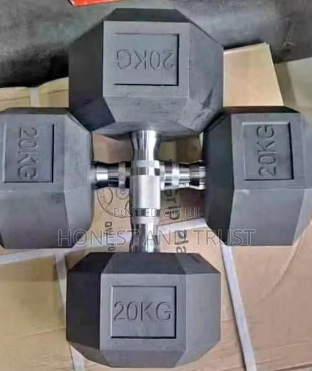 Hexagonal Dumbbells Rubber Coated 20kg Pair - main view