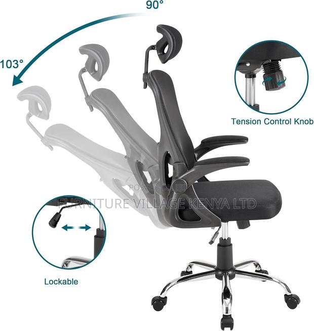 High Back Ergonomic Office Chair With Adjustable Headrest - thumbnail 2