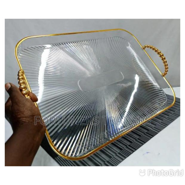 *3 PCS Serving Trays With Gold Crystals Handle*