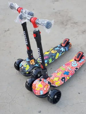 Red, Black Adjustable Foldable Three Wheels Scooter for Kids