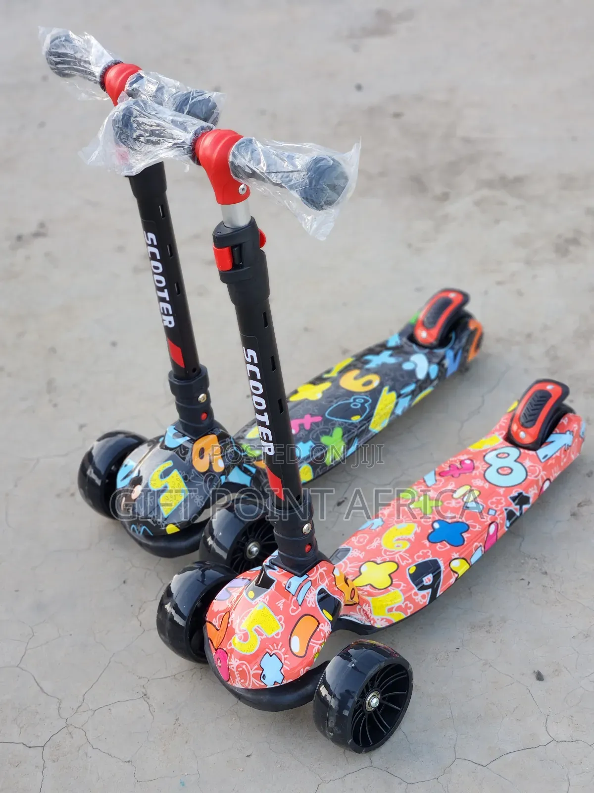 Red, Black Adjustable Foldable Three Wheels Scooter for Kids