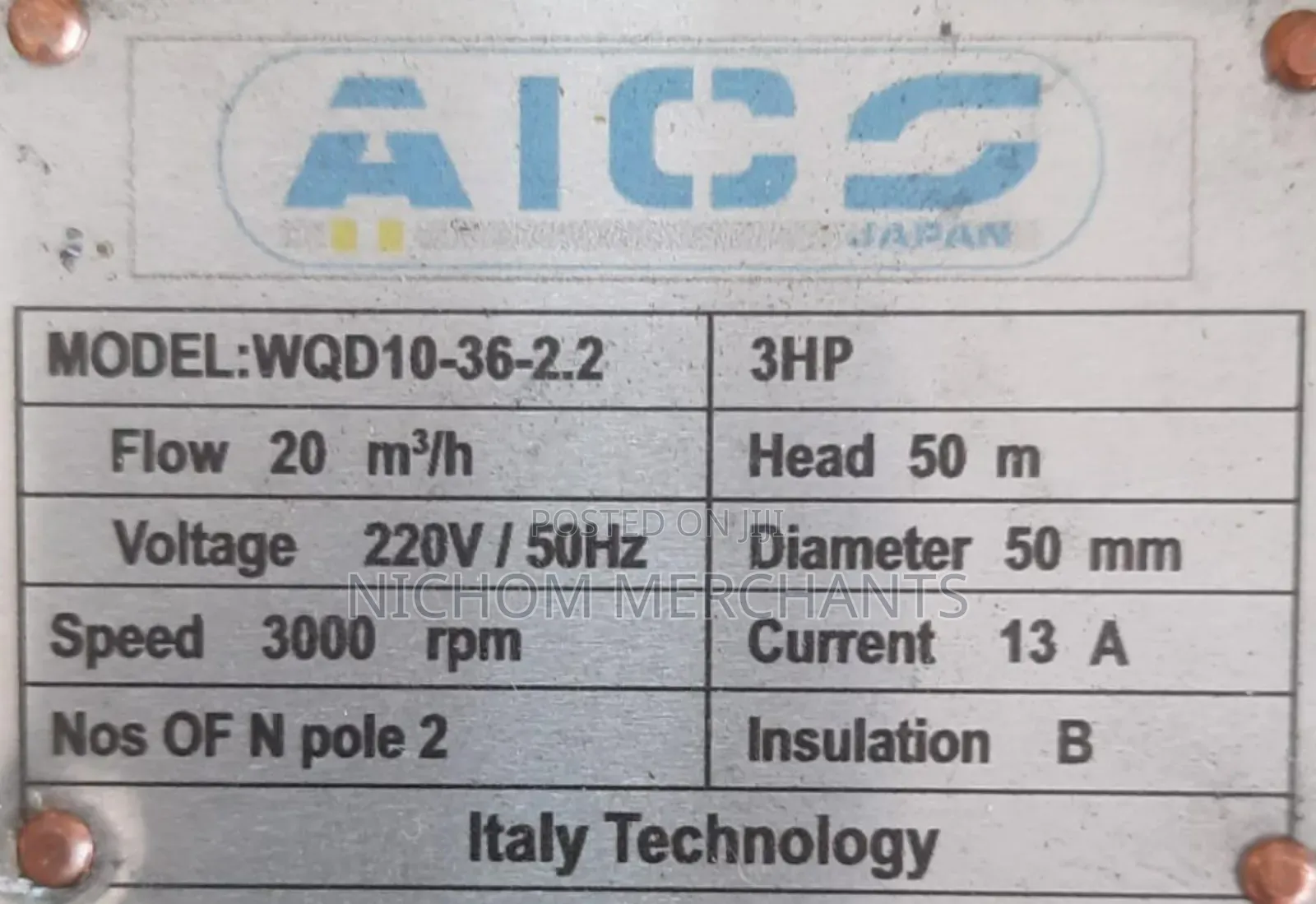Aico 3hp 50mtrs Sewage Submersible Pump
