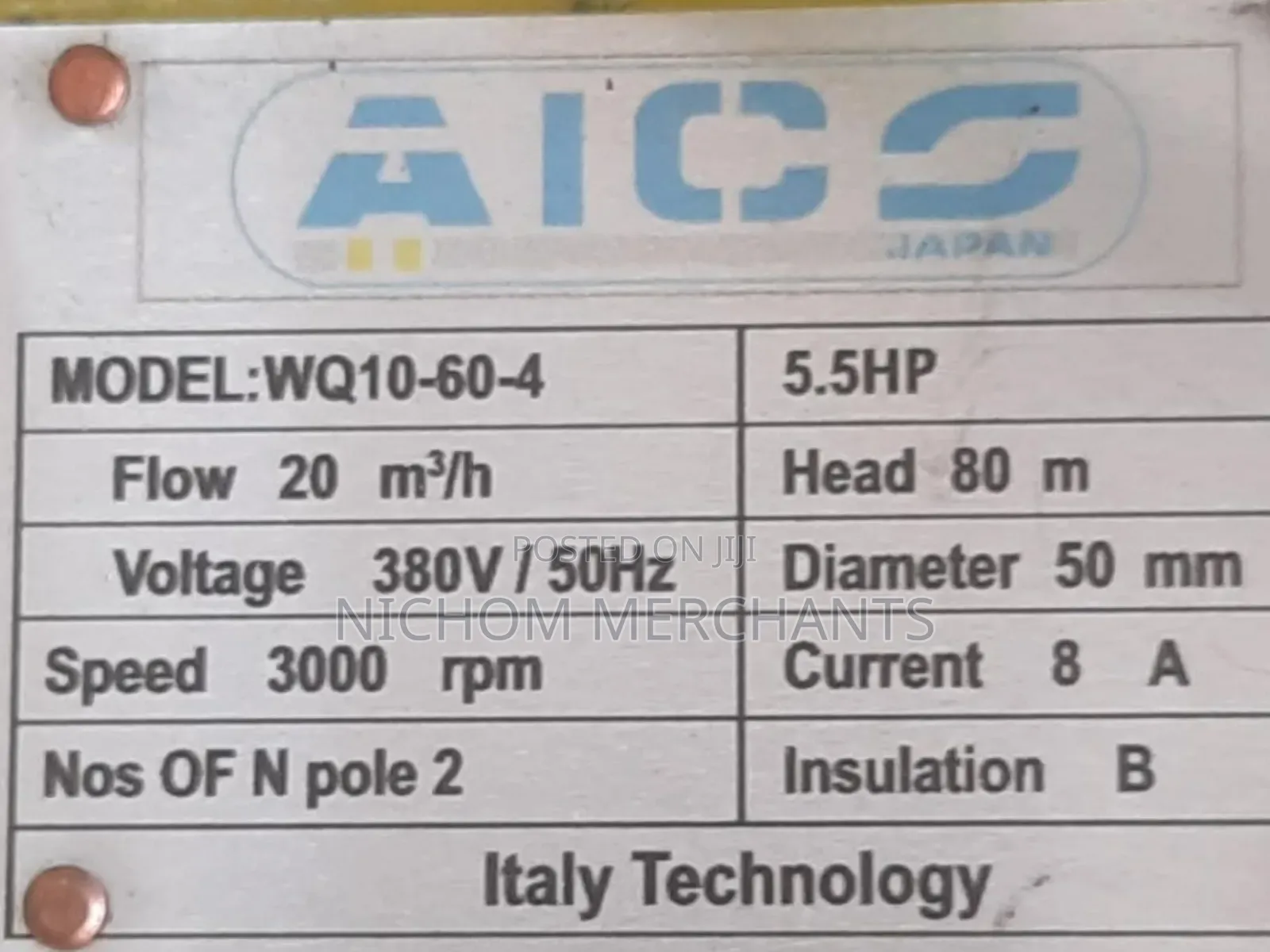 Aico 5.5hp Submersible Sewage Pump 80m