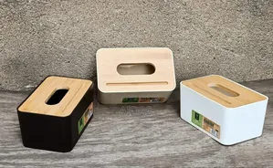 Unique Plastic Serviette Box With Bamboo Lid