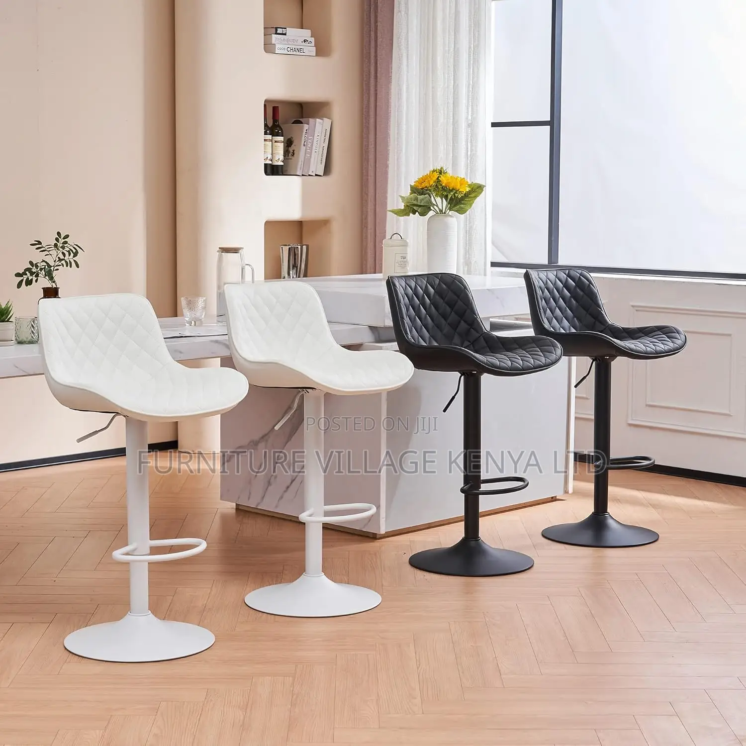 Modern Pu Leather Padded Swivel Gas Lift Bar Stools