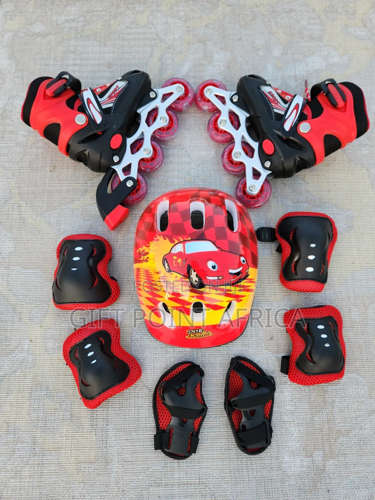 Red Adjustable Complete Set Skating Kits for Kids