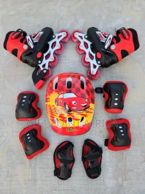 Red Adjustable Complete Set Skating Kits for Kids