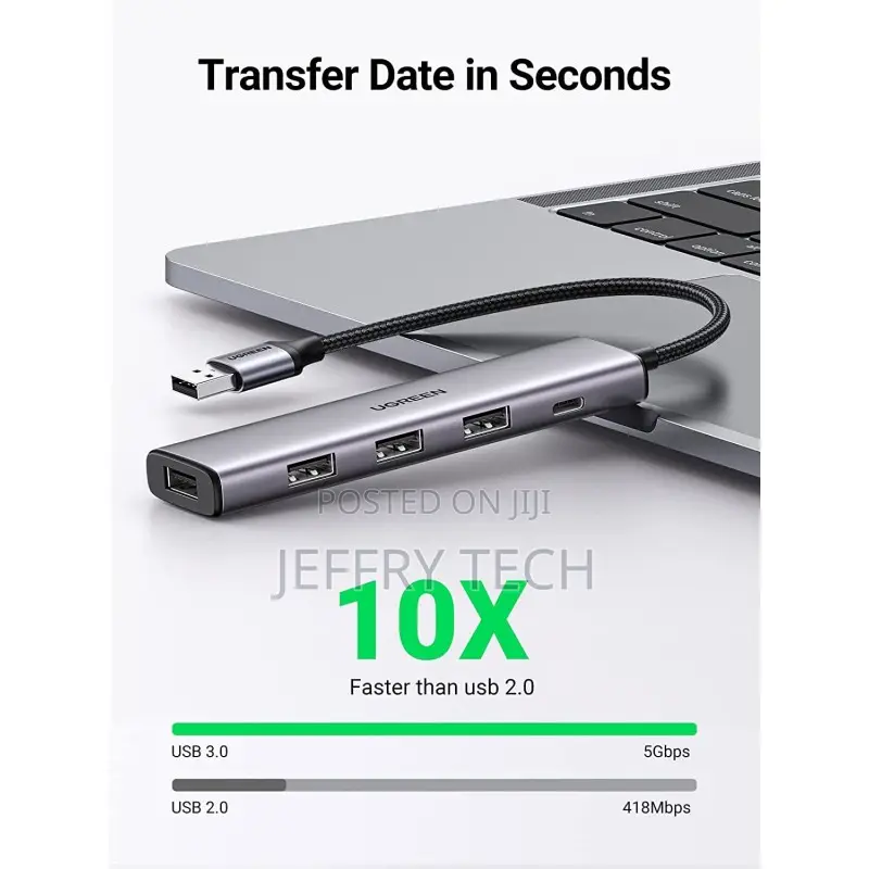 Ugreen Usb 3.0 to 4- Port Usb 3.0 Hub, With Type-C Power Por