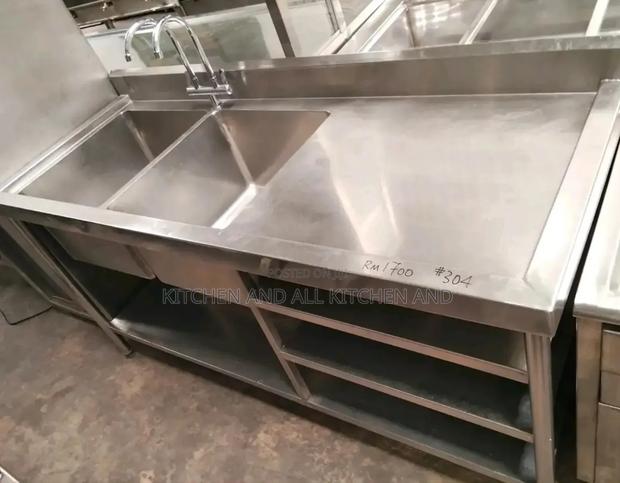 Double Bowl Sink With a Work Top+Undershelves