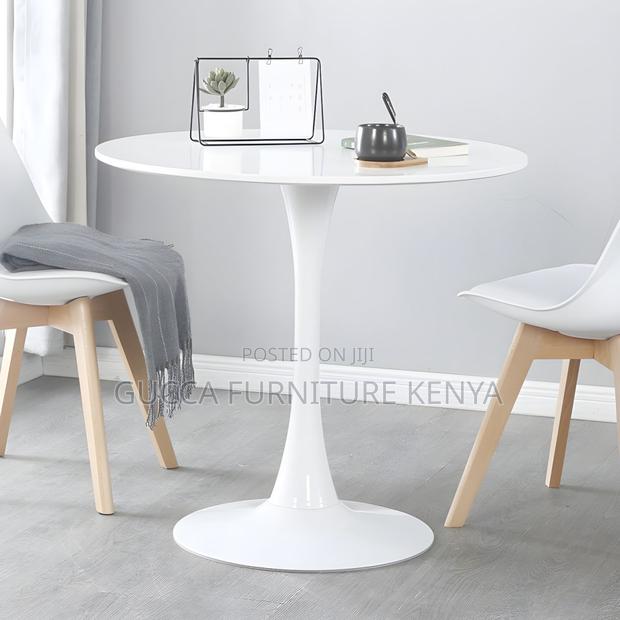 Dining Tables: Round Dining Table With Metal Pedestal White - thumbnail 6