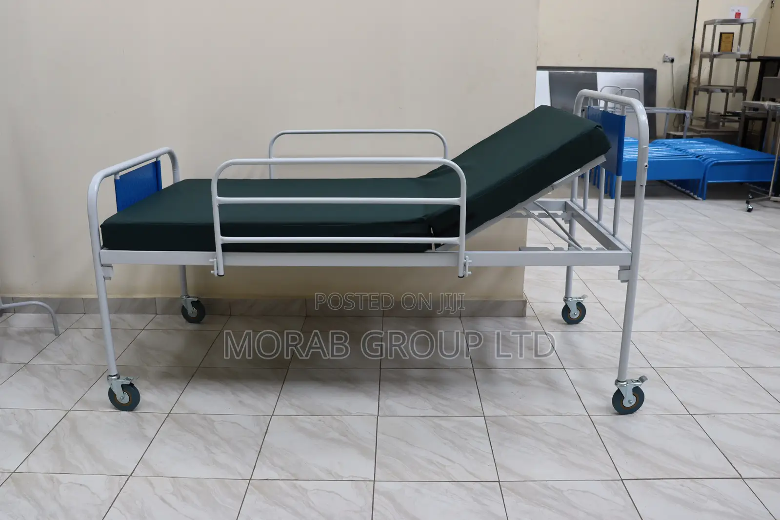 Hospital Bed With Mattress -With Side Rails, Castors and Manual Cranks