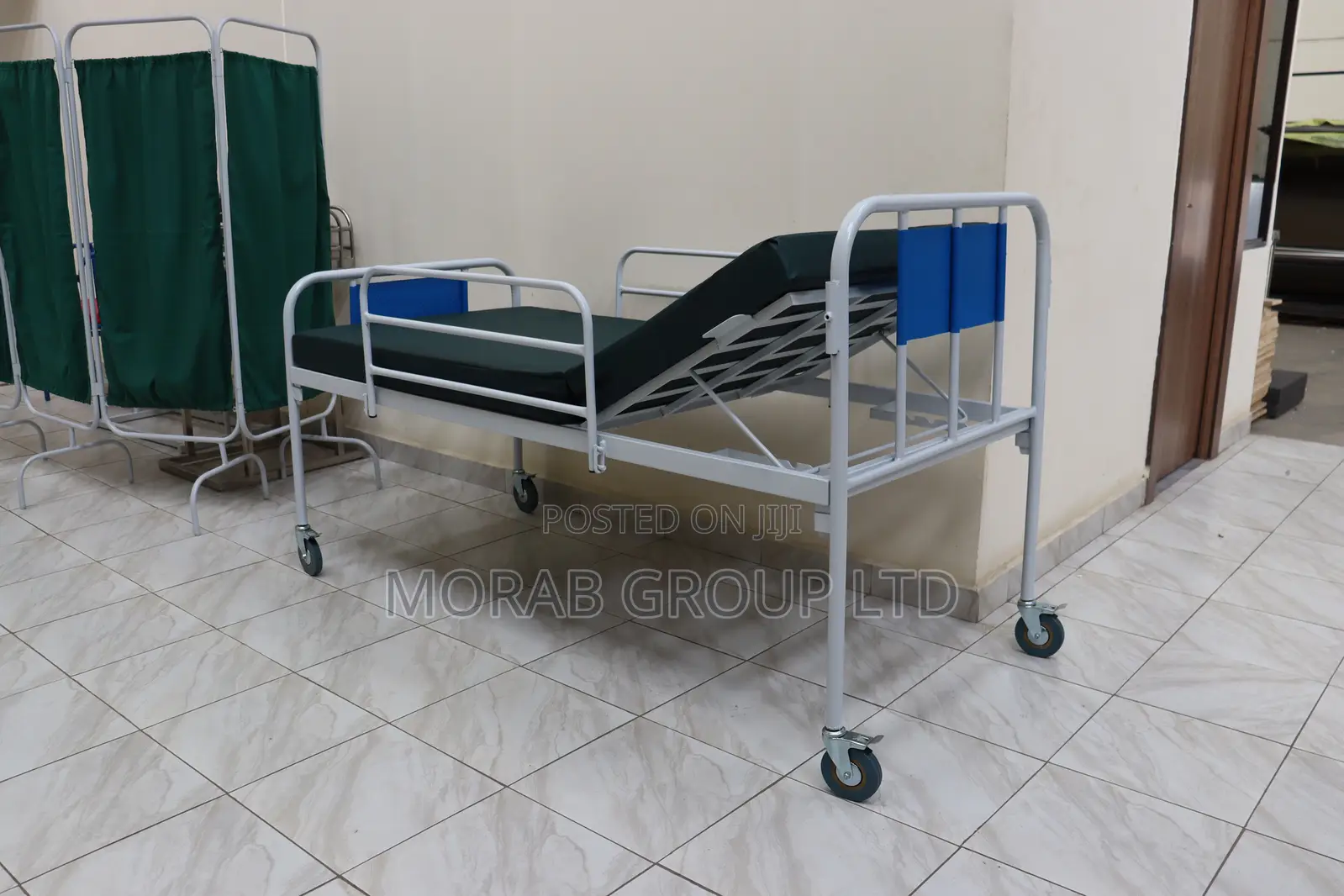 Hospital Bed With Mattress -With Side Rails, Castors and Manual Cranks