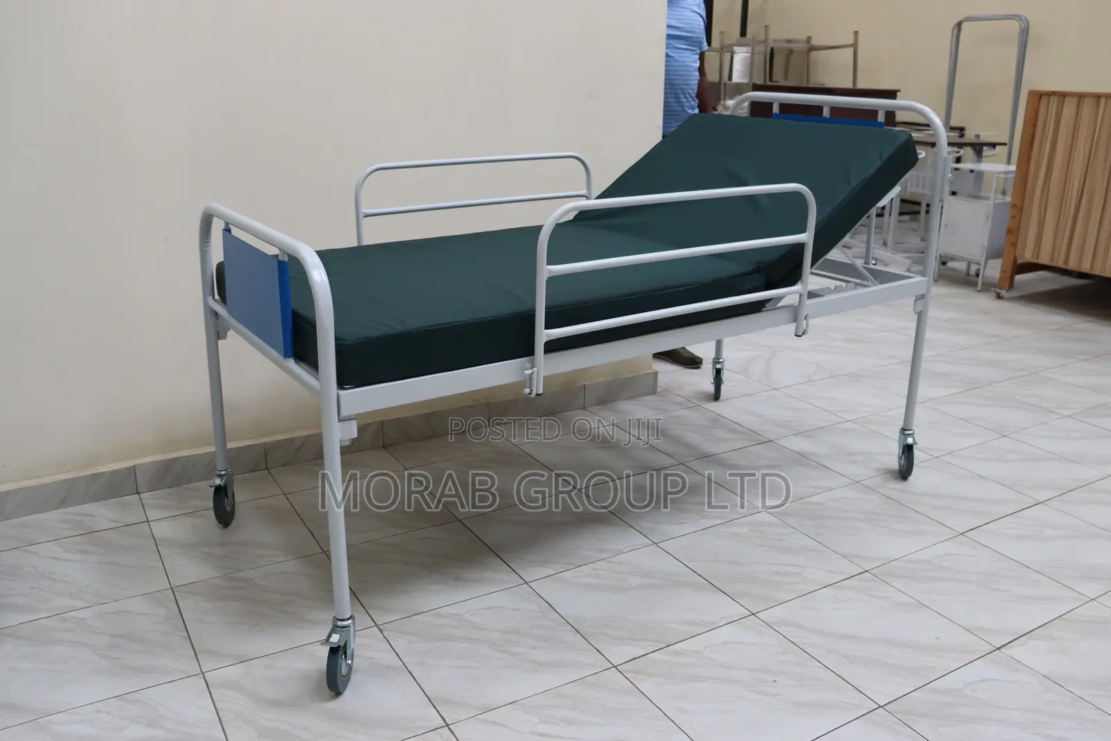 Hospital Bed With Mattress -With Side Rails, Castors and Manual Cranks