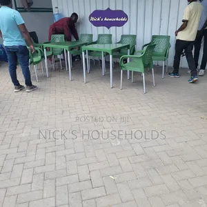 8 Pieces Plastic Chairs + 2 Plastic Table With Metal Legs