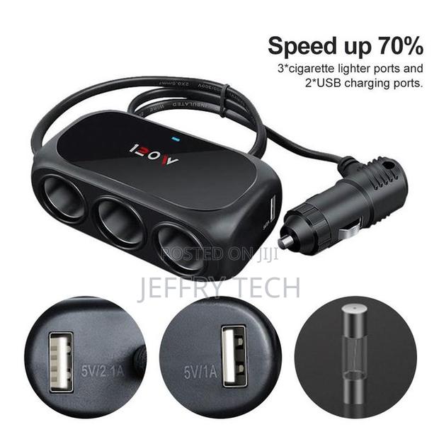 120w Car Charger Adapter 3 Socket Cigarette Lighter Splitter - thumbnail 3