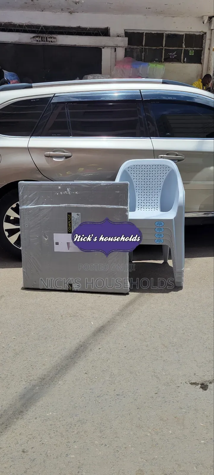 Silver Plastic Table With Gray Plastic Chairs Set