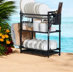 3-Tier Dish Rack: Gold Black, Space-Saving Design