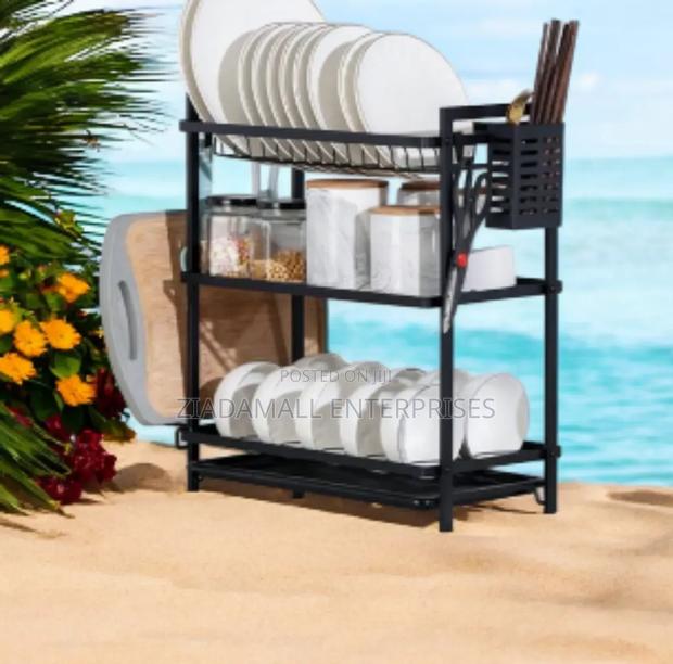 3-Tier Dish Rack: Gold Black, Space-Saving Design