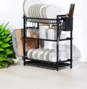 Black Gold 3-Tier Dish Dryer: Utensil Holder Included
