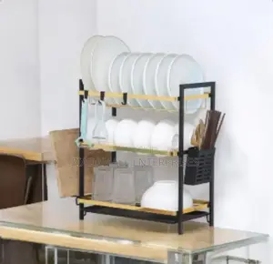 Black Gold 3-Tier Dish Dryer: Space-Efficient Kitchen