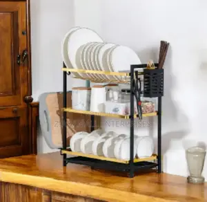Gold Black 3-Tier Dish Rack: Organize Plates Utensils