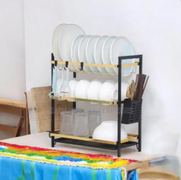Black Gold Dish Drying Rack: 3 Tiers, Utensil Holder