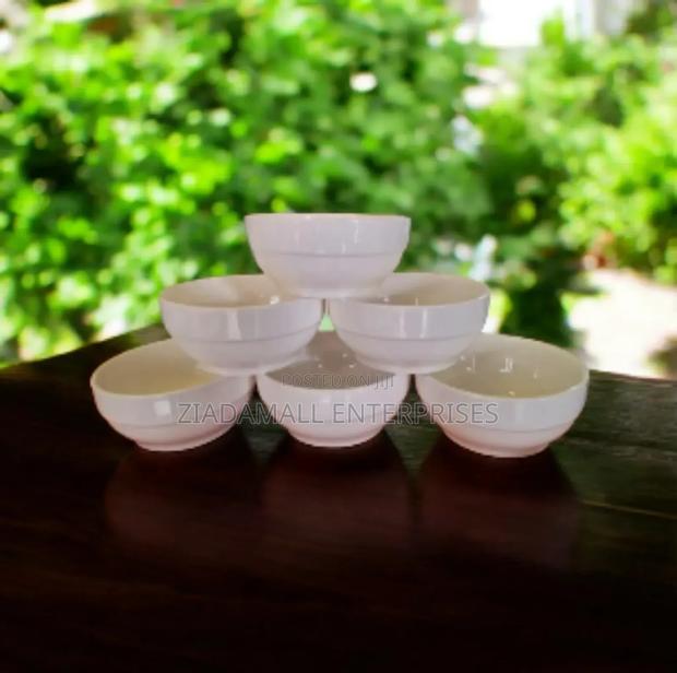6 White Ceramic Bowls: Lightweight Stackable - main view