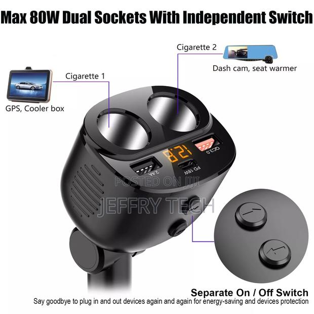 Multi Power Outlet 80w W/Led Voltmeter Switch Dual Usb Port - thumbnail 3