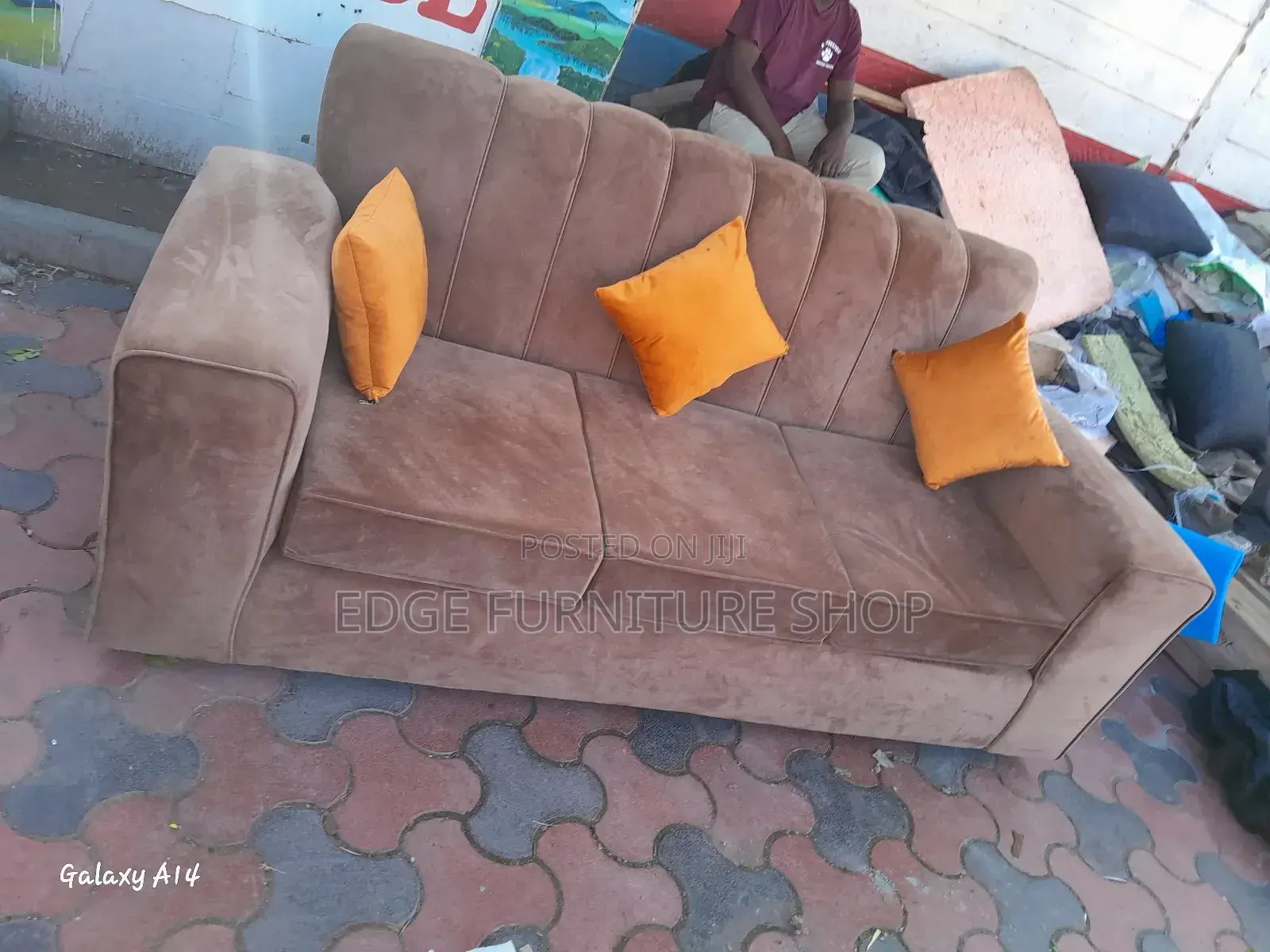Brown Velvet Three Seater Sofa Set on Sale