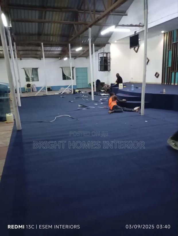 Delta Blue Carpet Being Installed Church Altar Carpet