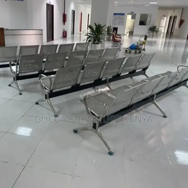 Benches:Office Silver Metallic Waiting Bench for Office