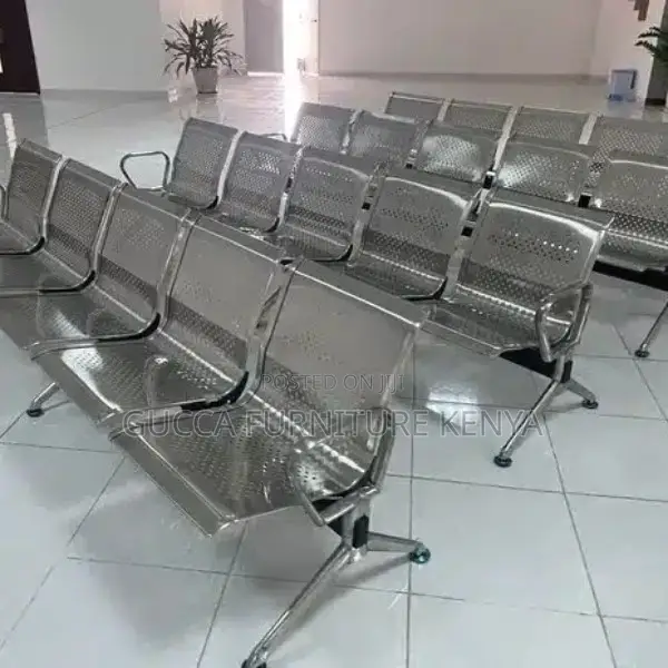 Benches:Office Silver Metallic Waiting Bench for Office