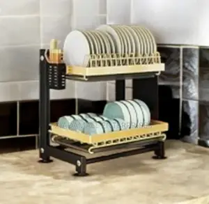 Elegant Black Gold Drying Rack With Cup Plate Storage