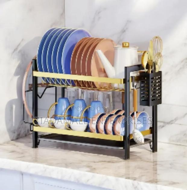 Luxury Gold Black Dish Rack With Plate,Cup,Utensil Storage - main view