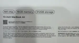 New Laptop Apple MacBook Air 16GB Apple M4 SSD 512GB