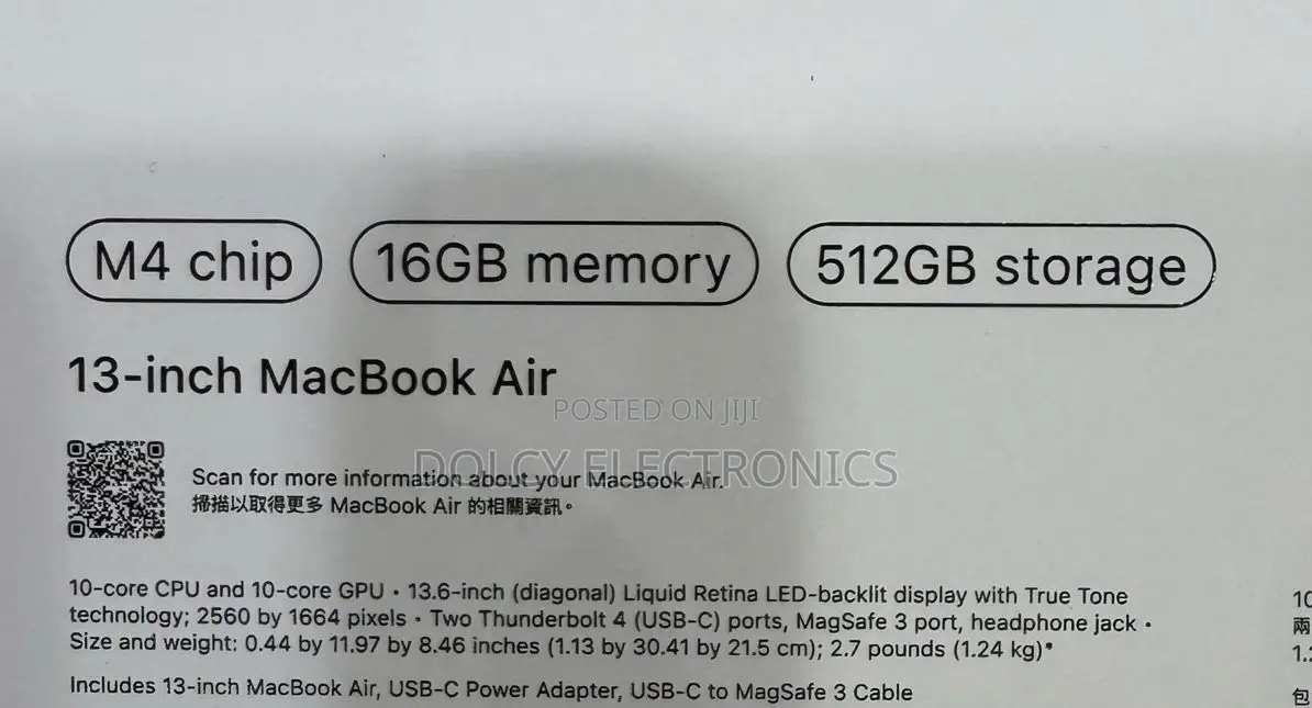 New Laptop Apple MacBook Air 16GB Apple M4 SSD 512GB