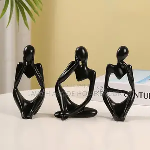 Black Thinker Man Statues Set of 3 Decor