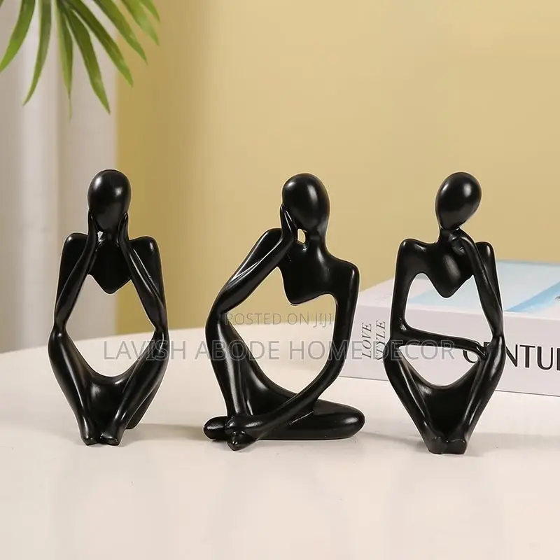 Black Thinker Man Statues Set of 3 Decor