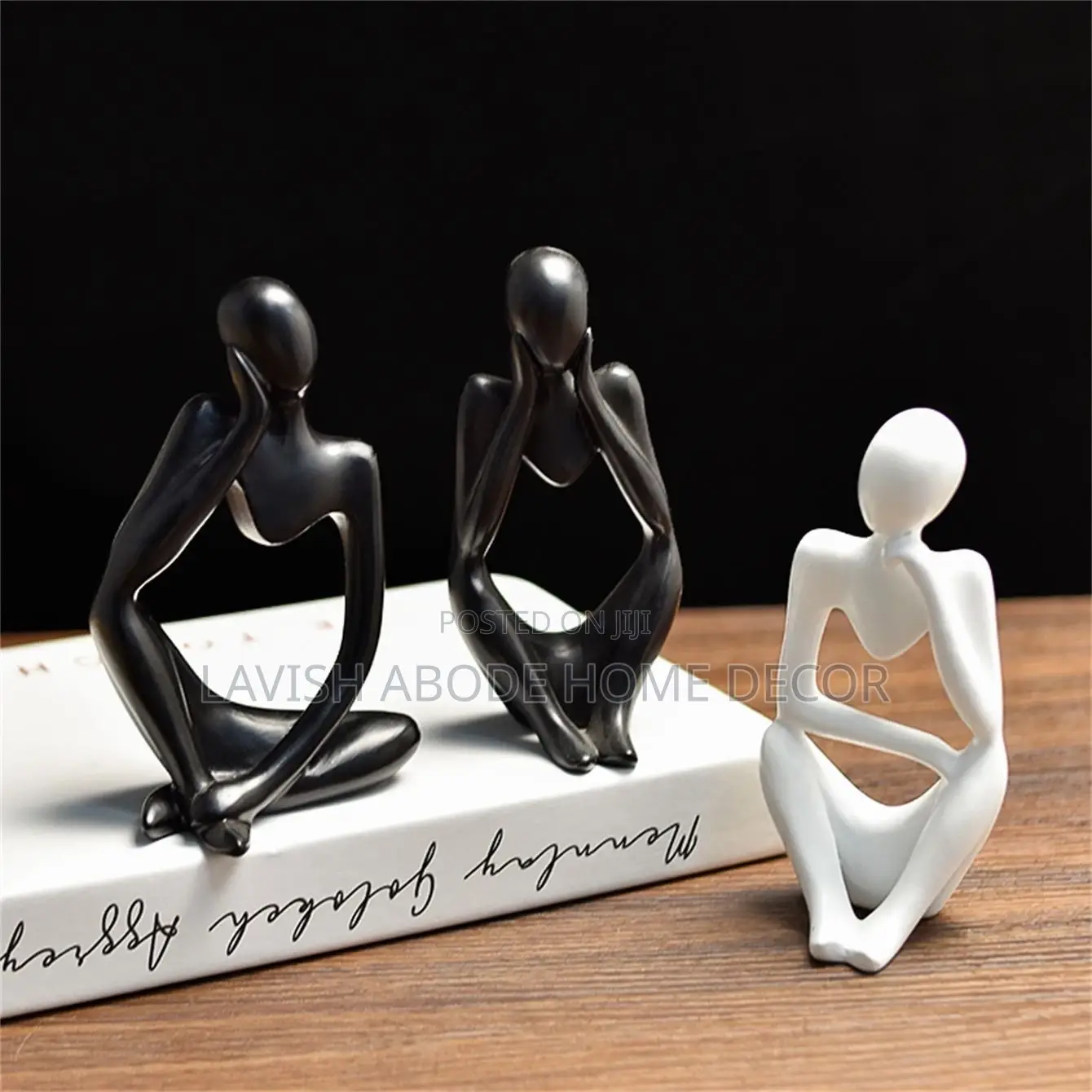 Black Thinker Man Statues Set of 3 Decor