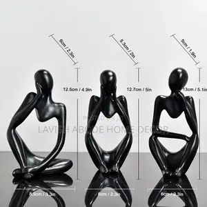 Black Thinker Man Statues Set of 3 Decor